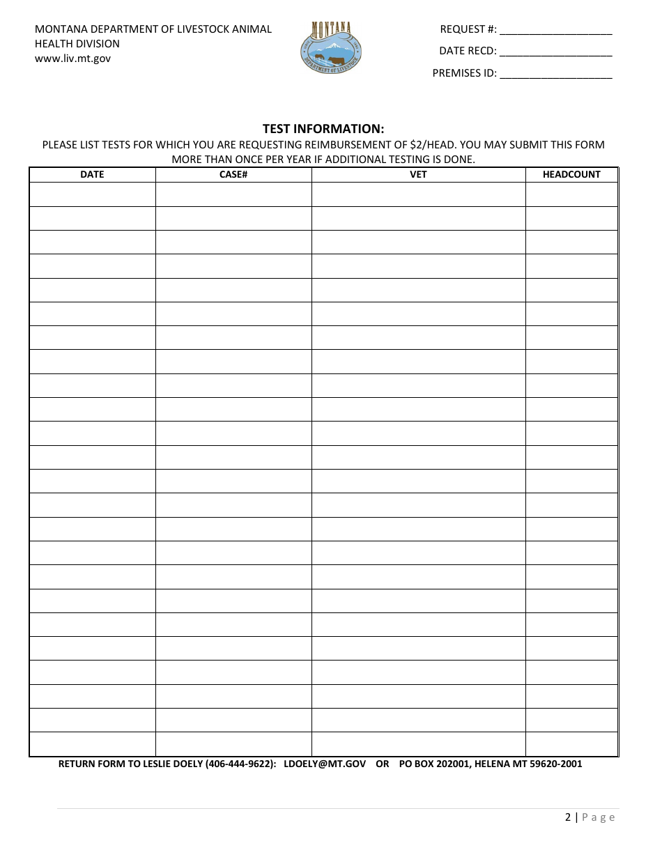 Brucellosis Test Reimbursement Survey for Dsa Producers - Montana, Page 2