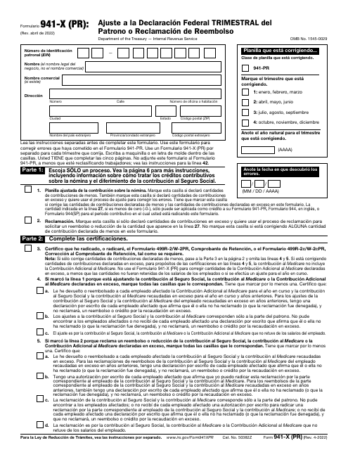 IRS Formulario 941-X (PR)  Printable Pdf