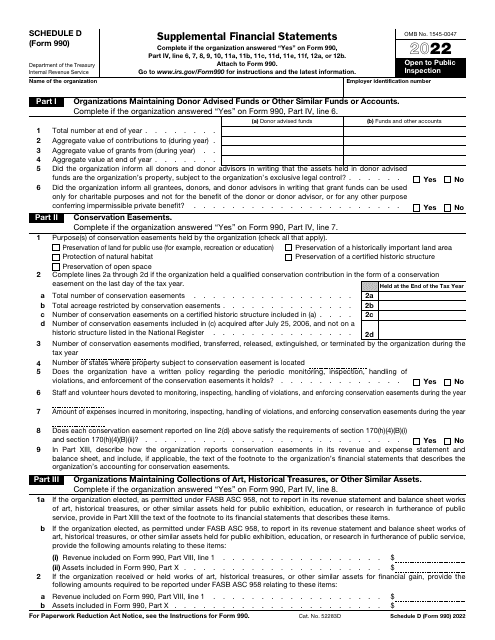 IRS Form 990 Schedule D 2022 Printable Pdf