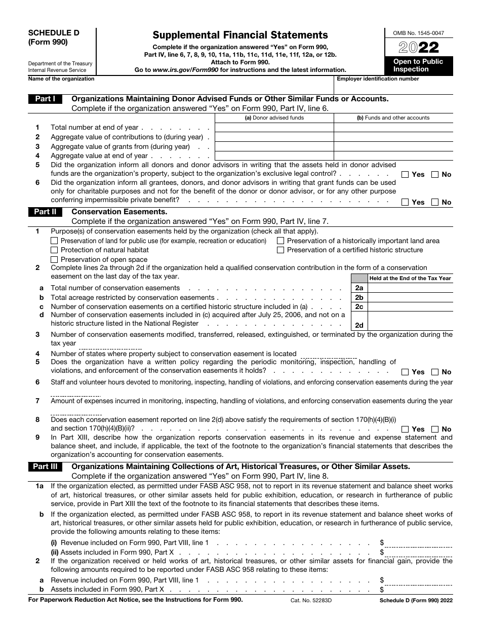 IRS Form 990 Schedule D Supplemental Financial Statements, Page 1