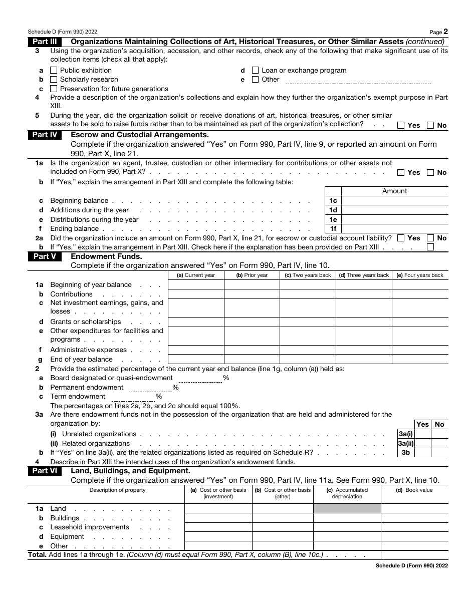IRS Form 990 Schedule D Supplemental Financial Statements, Page 2