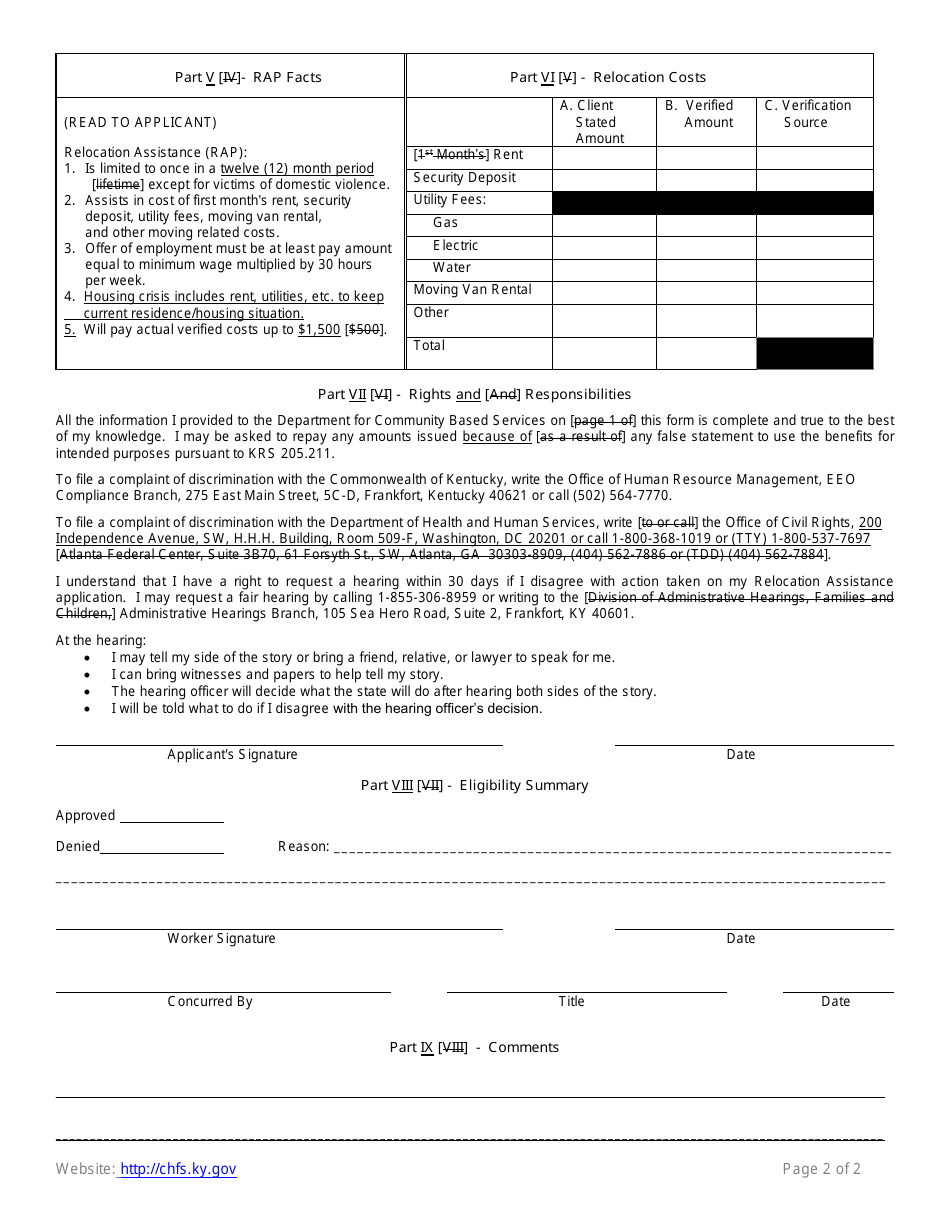 Form RA-1 Application for Relocation Assistance - Kentucky, Page 2