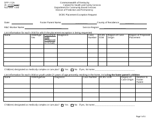 Form DPP-112A Dcbs Placement Exception Request - Kentucky