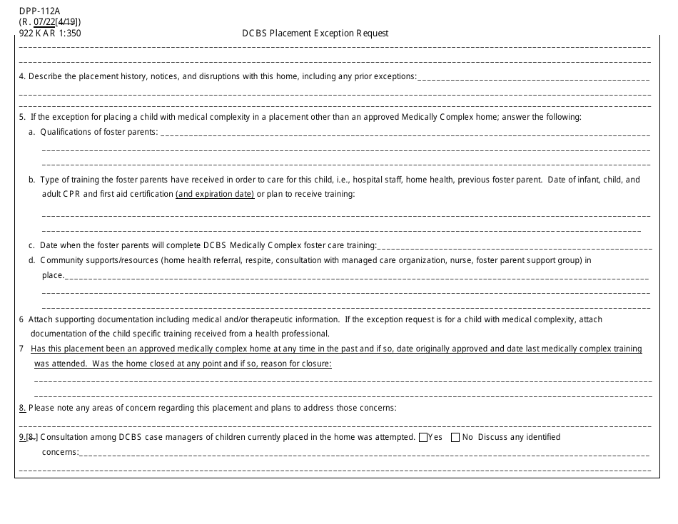 Form DPP-112A Dcbs Placement Exception Request - Kentucky, Page 3