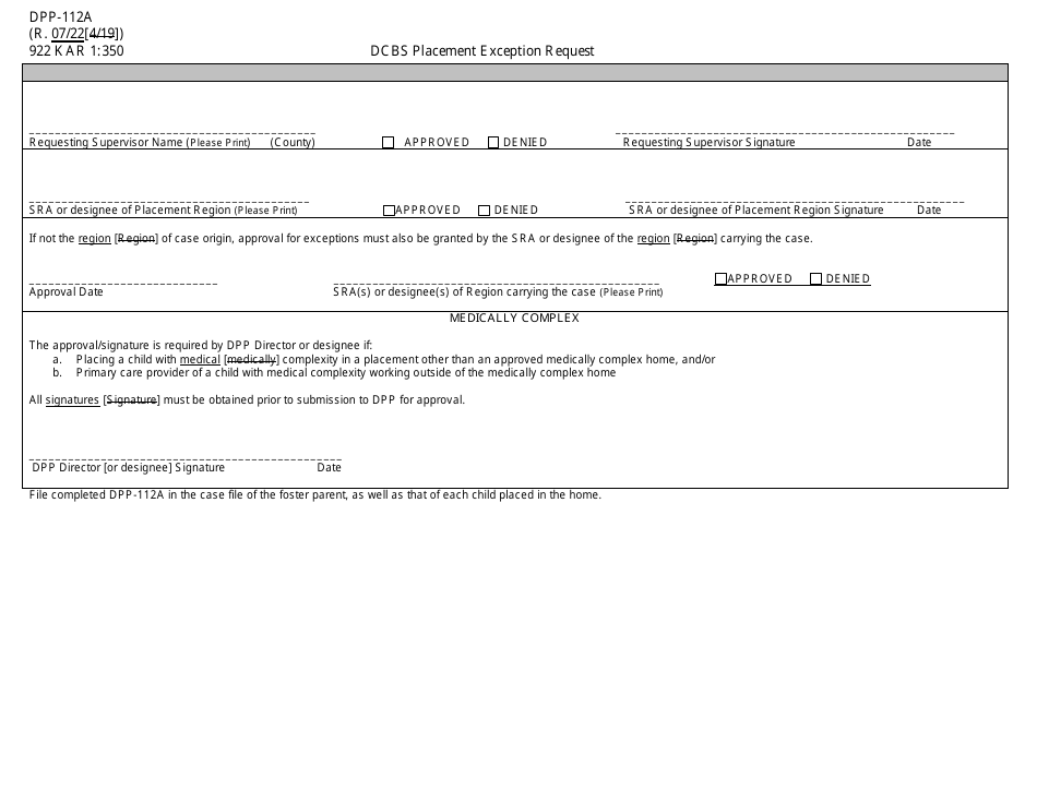 Form DPP-112A Dcbs Placement Exception Request - Kentucky, Page 4