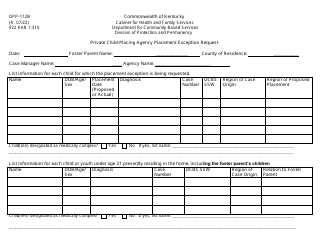 Document preview: Form DPP-112B Private Child-Placing Agency Placement Exception Request - Kentucky