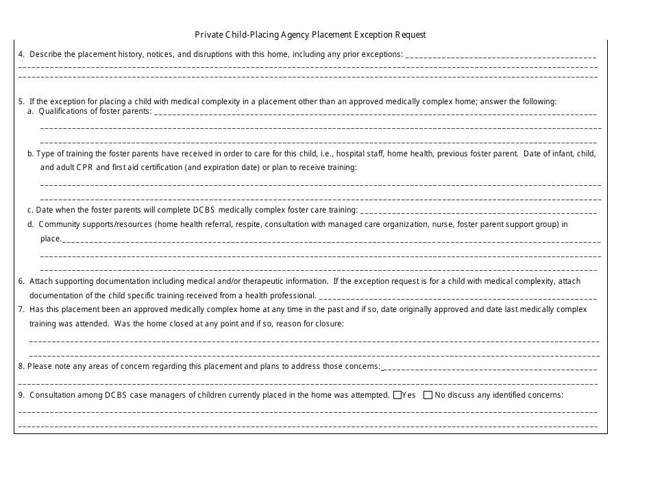 Form DPP-112B Private Child-Placing Agency Placement Exception Request - Kentucky, Page 3