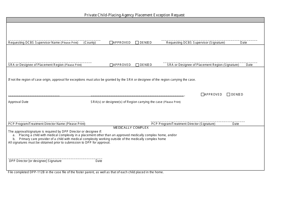 Form DPP-112B Private Child-Placing Agency Placement Exception Request - Kentucky, Page 4