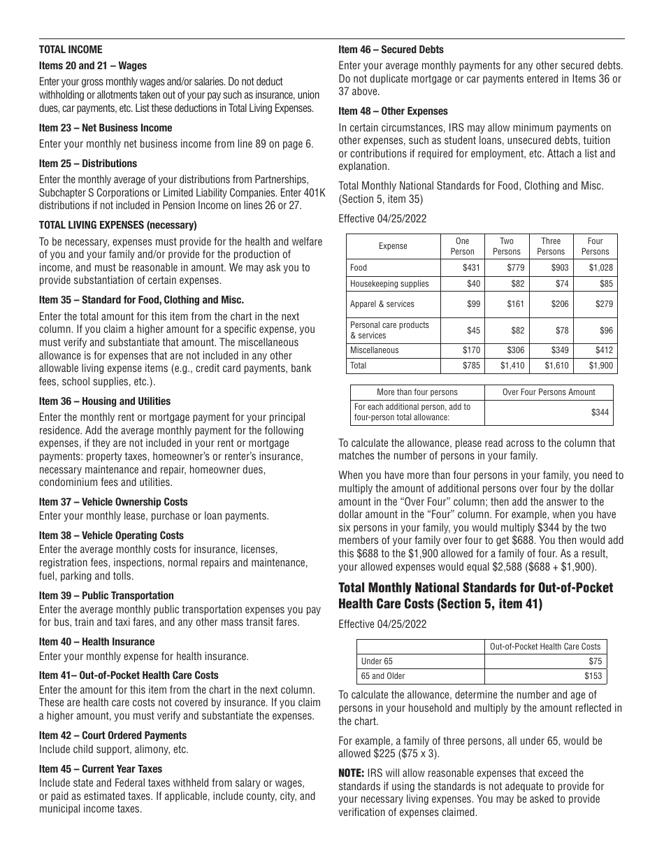 Instructions for IRS Form 433-A Collection Information Statement for Wage Earners and Self-employed Individuals, Page 2