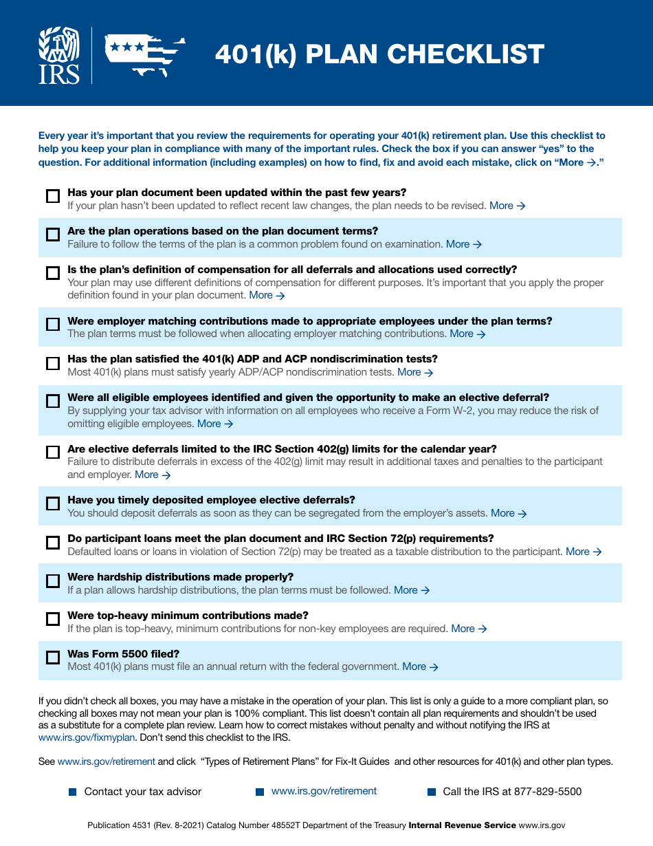 401(K) Plan Checklist, Page 1