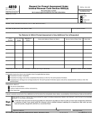 Document preview: IRS Form 4810 Request for Prompt Assessment Under Internal Revenue Code Section 6501(D)