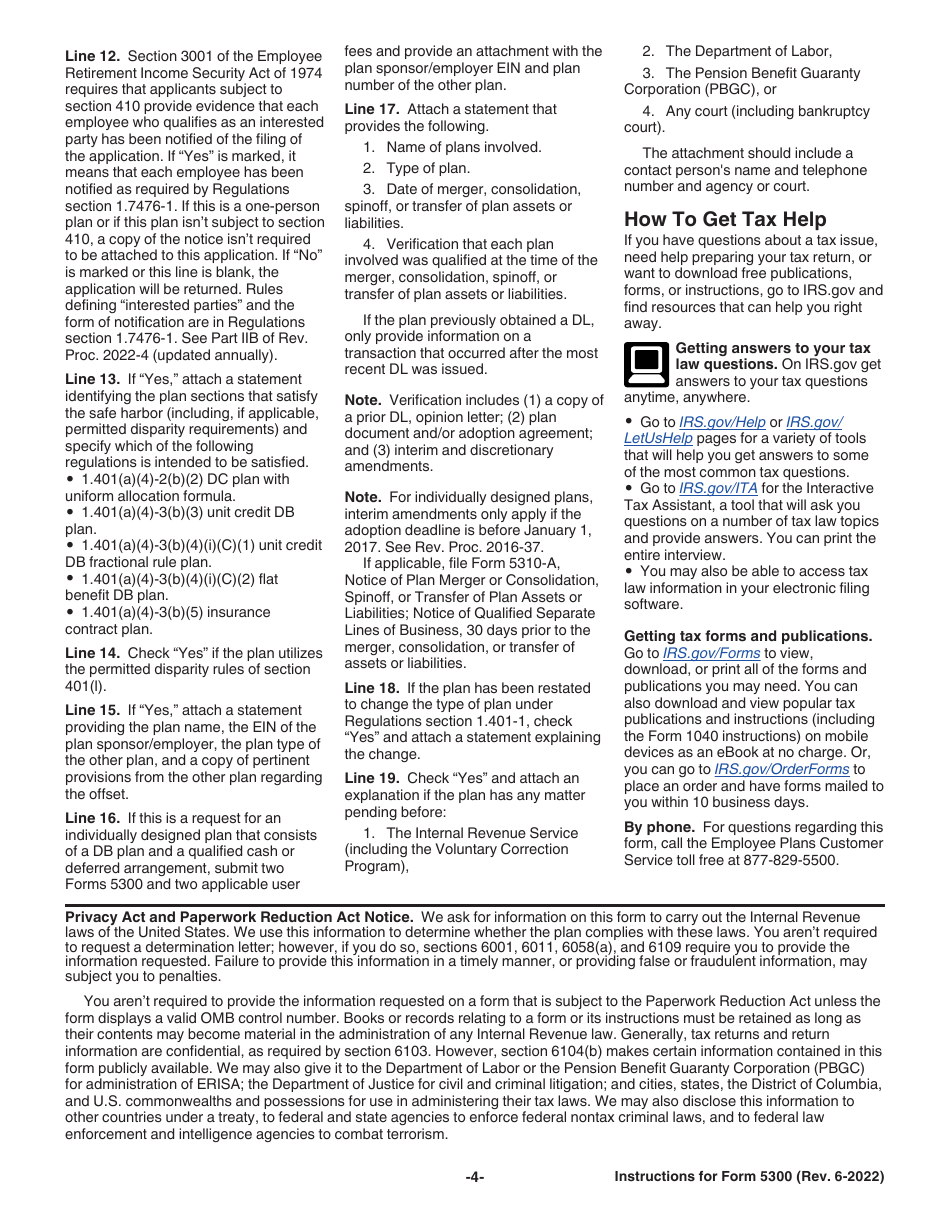 Instructions for IRS Form 5300 Application for Determination for Employee Benefit Plan, Page 4