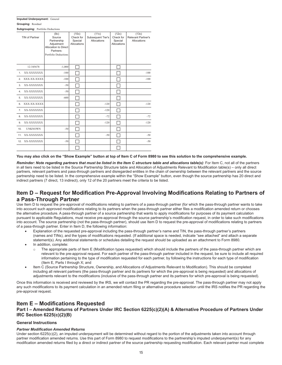 Instructions for IRS Form 8980 Partnership Request for Modification of Imputed Underpayments Under IRC Section 6225(C), Page 15