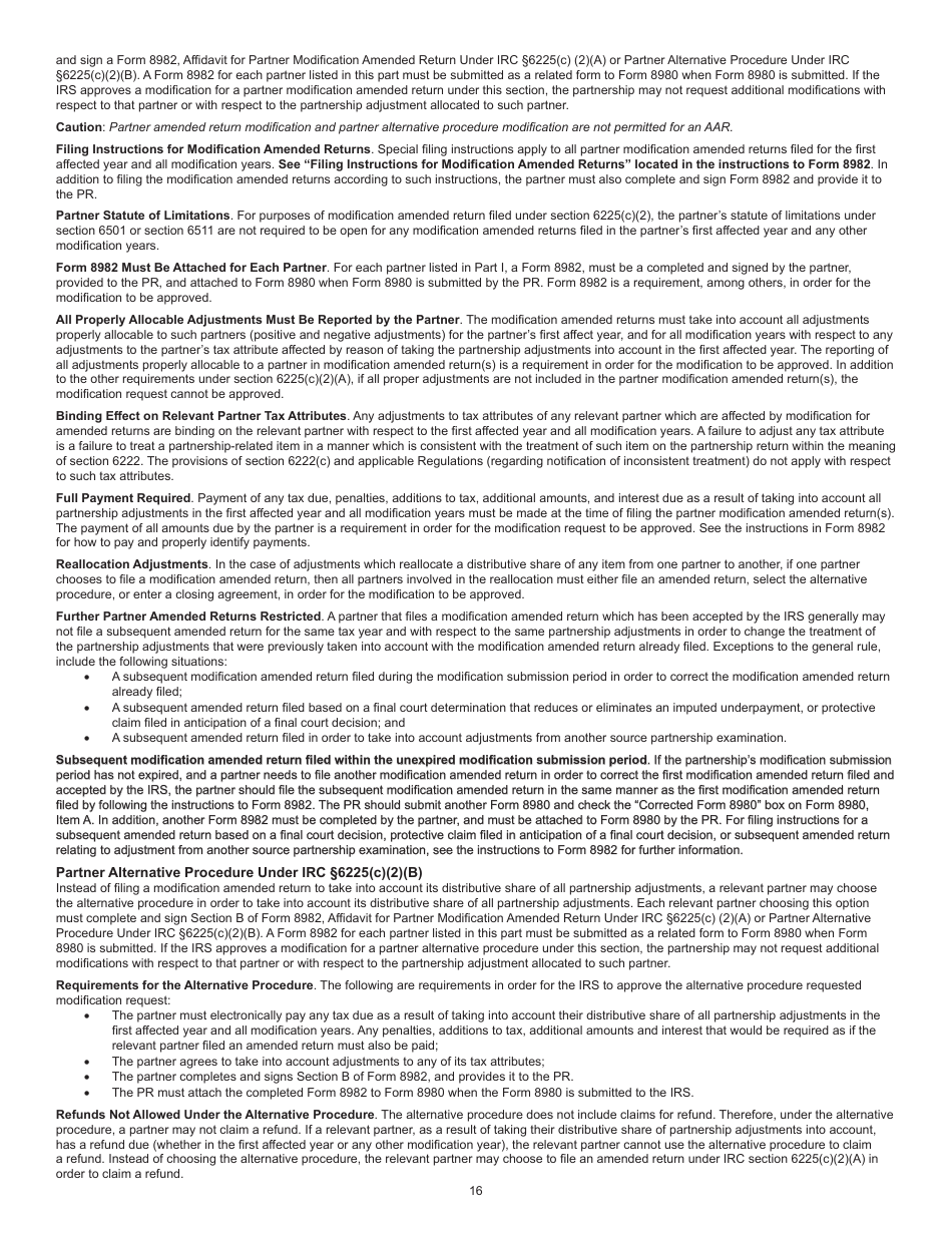 Instructions for IRS Form 8980 Partnership Request for Modification of Imputed Underpayments Under IRC Section 6225(C), Page 16