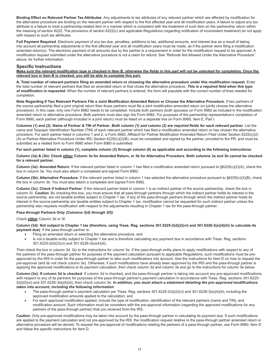 Instructions for IRS Form 8980 Partnership Request for Modification of Imputed Underpayments Under IRC Section 6225(C), Page 17