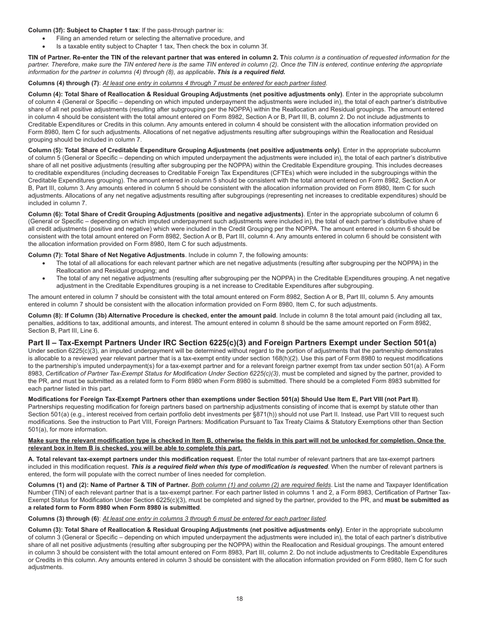 Instructions for IRS Form 8980 Partnership Request for Modification of Imputed Underpayments Under IRC Section 6225(C), Page 18