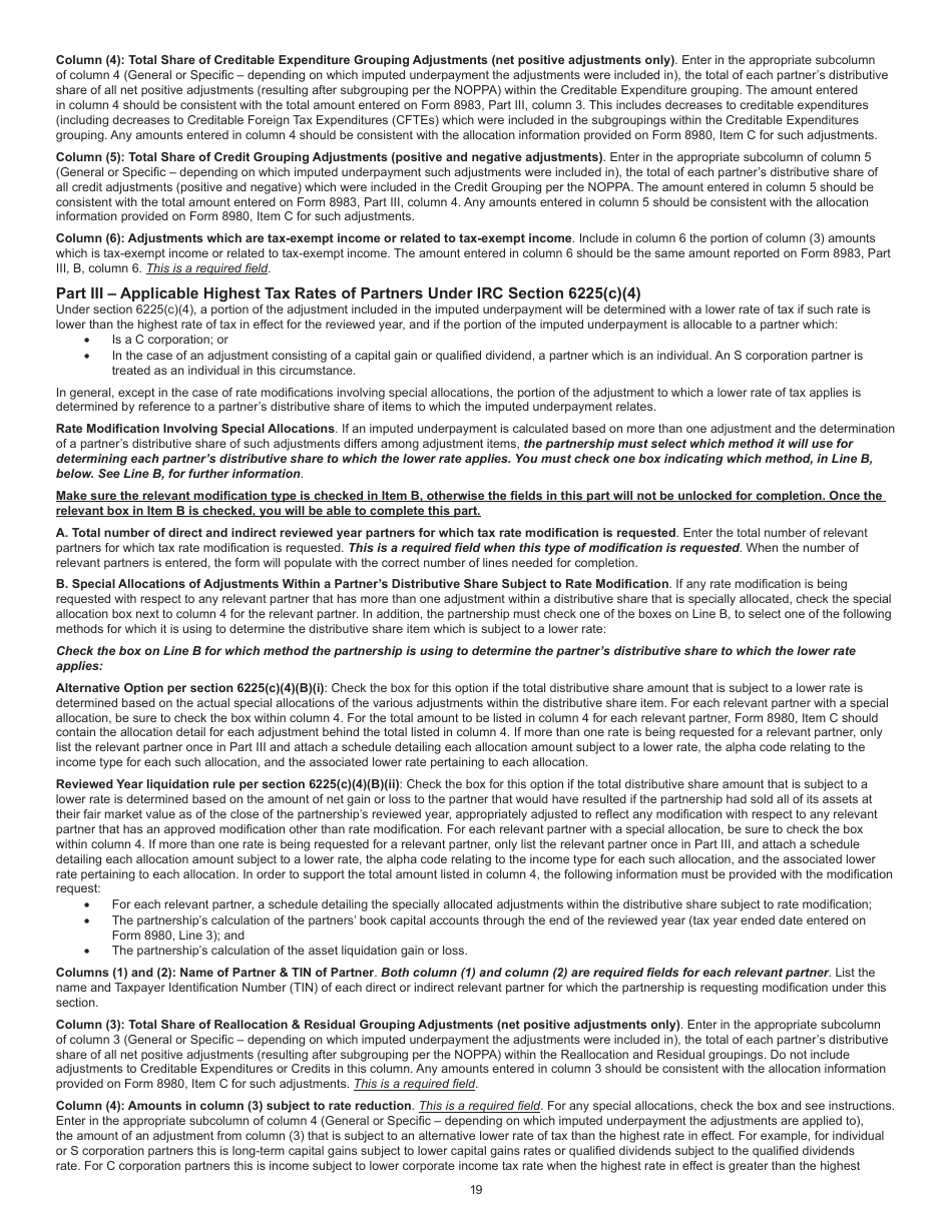 Instructions for IRS Form 8980 Partnership Request for Modification of Imputed Underpayments Under IRC Section 6225(C), Page 19
