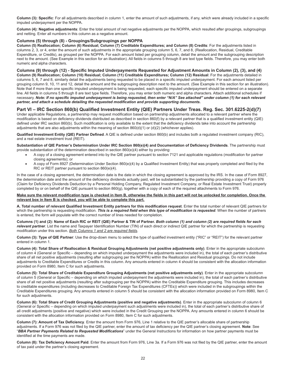 Instructions for IRS Form 8980 Partnership Request for Modification of Imputed Underpayments Under IRC Section 6225(C), Page 22