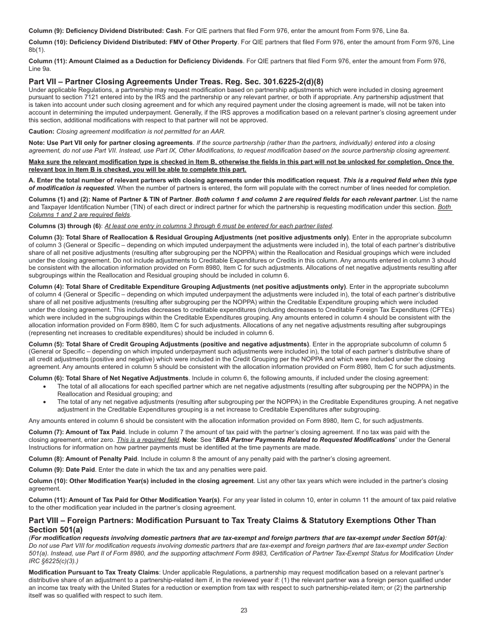 Instructions for IRS Form 8980 Partnership Request for Modification of Imputed Underpayments Under IRC Section 6225(C), Page 23