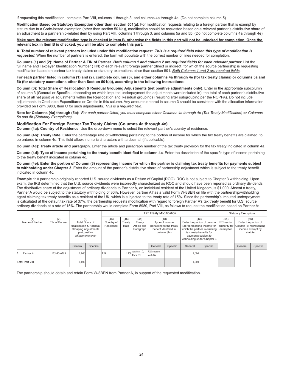 Instructions for IRS Form 8980 Partnership Request for Modification of Imputed Underpayments Under IRC Section 6225(C), Page 24