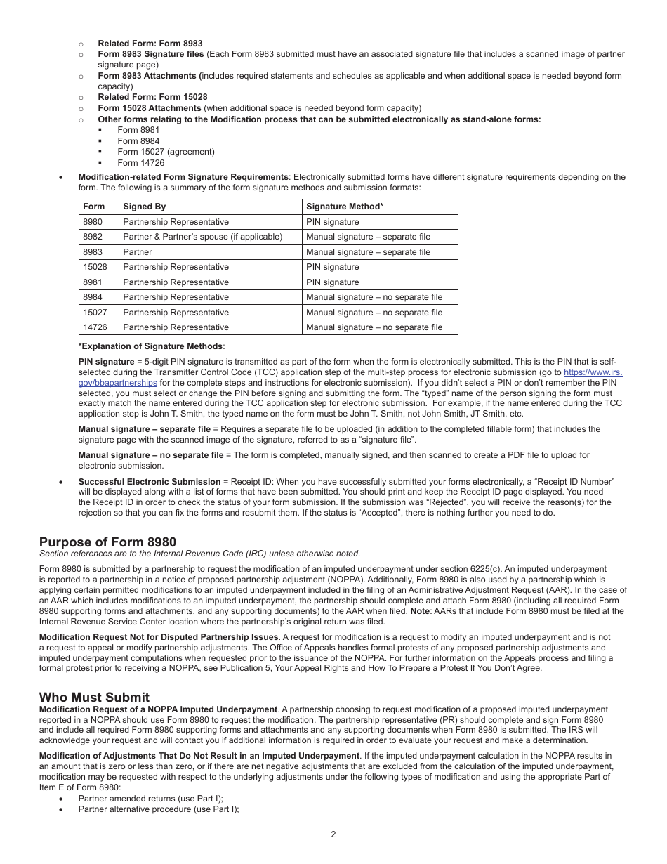 Instructions for IRS Form 8980 Partnership Request for Modification of Imputed Underpayments Under IRC Section 6225(C), Page 2