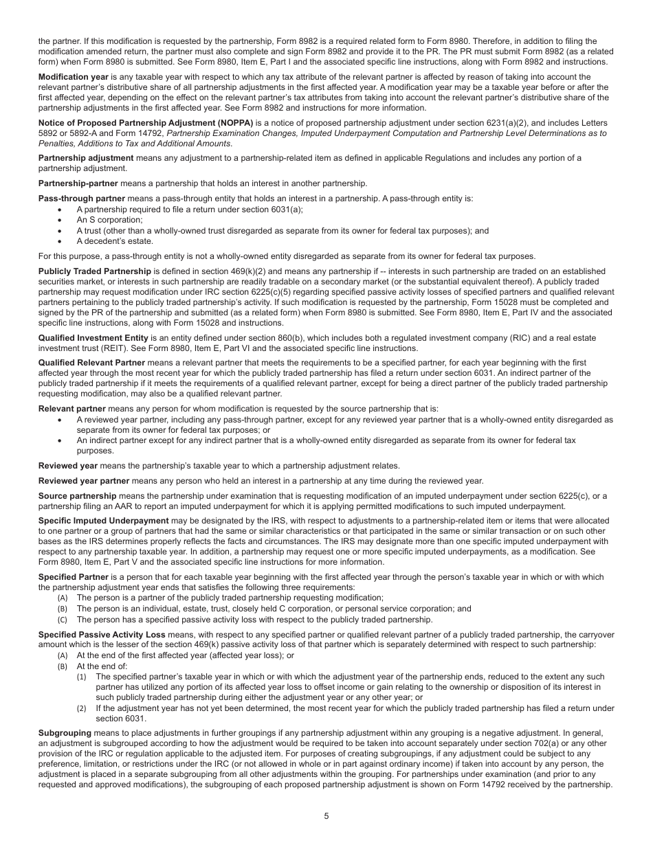 Instructions for IRS Form 8980 Partnership Request for Modification of Imputed Underpayments Under IRC Section 6225(C), Page 5