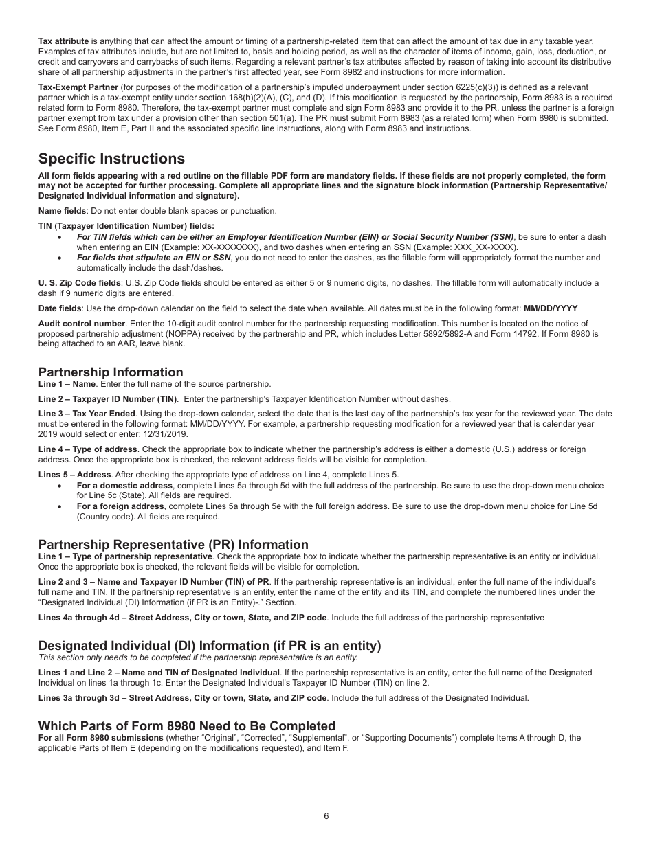 Instructions for IRS Form 8980 Partnership Request for Modification of Imputed Underpayments Under IRC Section 6225(C), Page 6