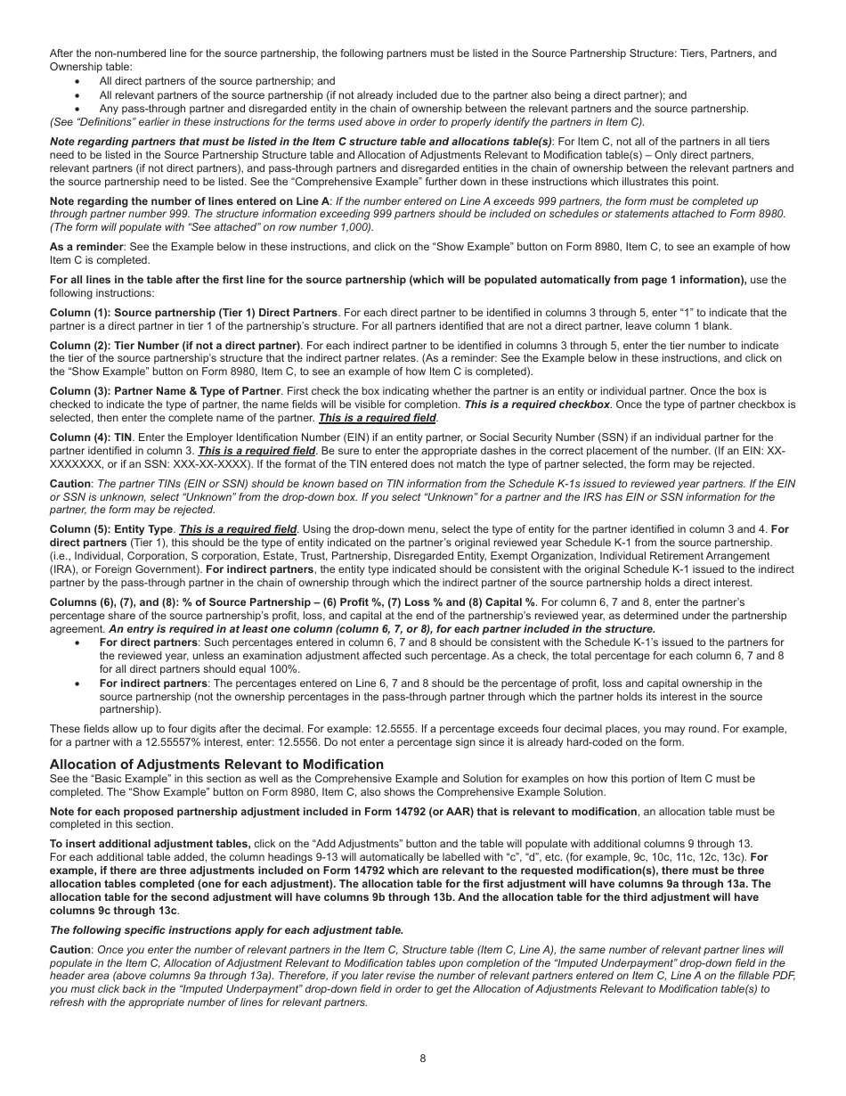 Instructions for IRS Form 8980 Partnership Request for Modification of Imputed Underpayments Under IRC Section 6225(C), Page 8