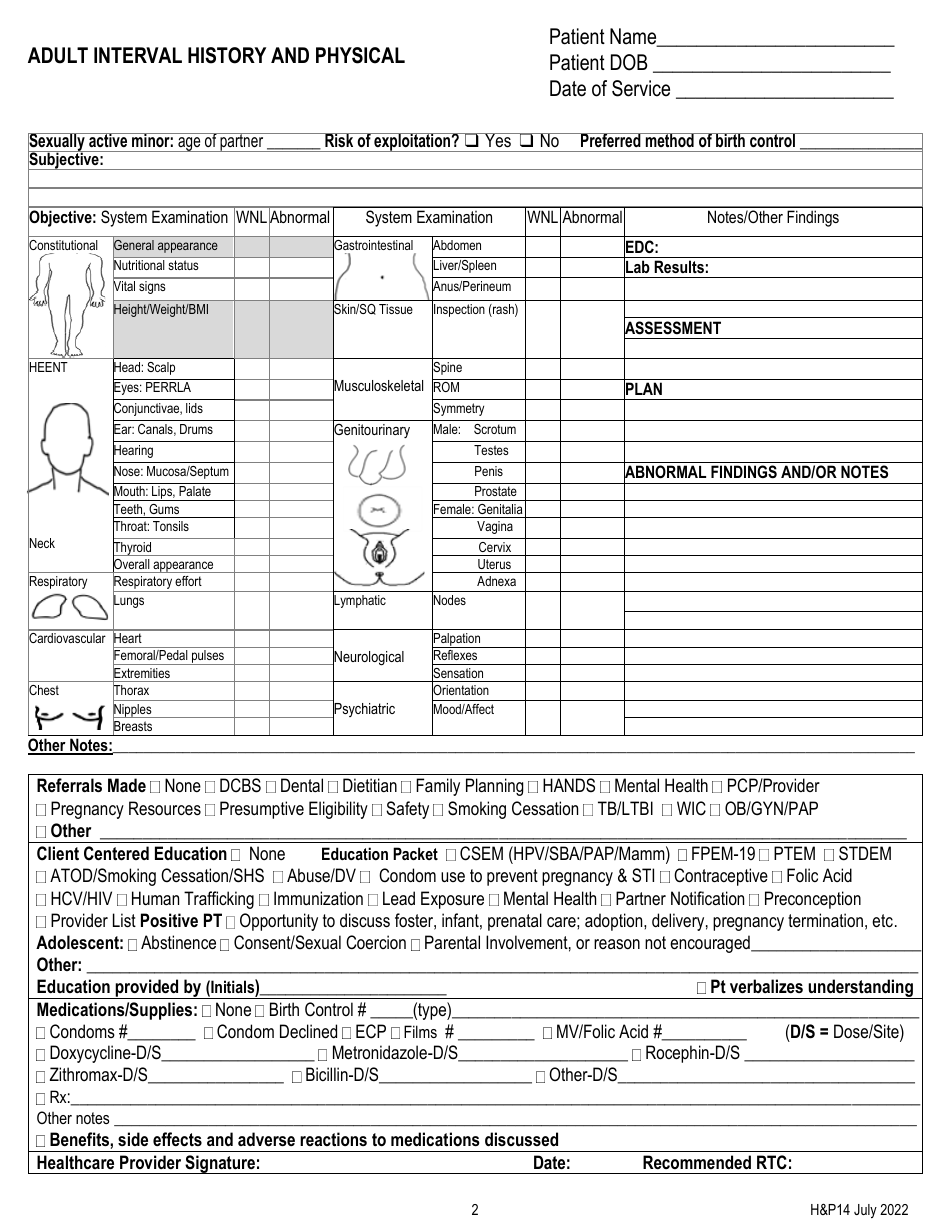 Form HP14 Adult Interval History and Physical - Kentucky, Page 2