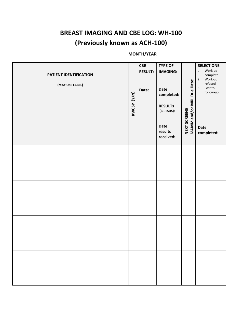 Form WH-100 Breast Imaging and Cbe Log - Kentucky, Page 2