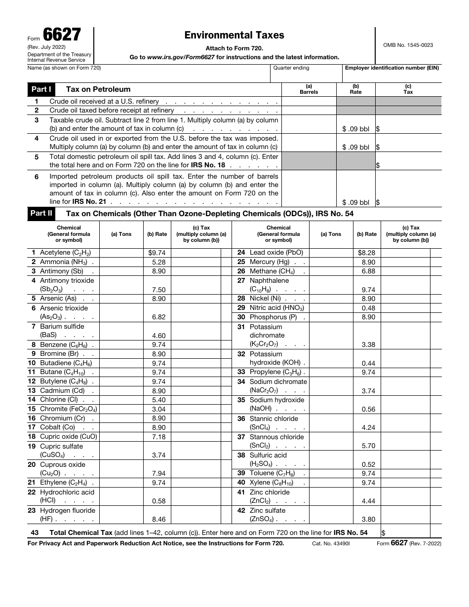 IRS Form 6627 Environmental Taxes, Page 1