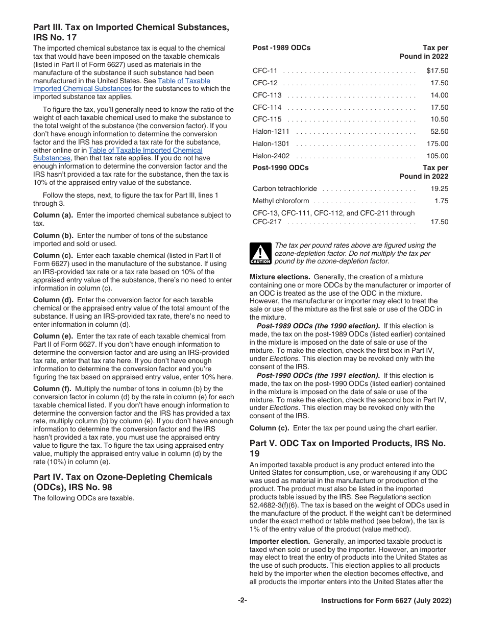 Instructions for IRS Form 6627 Environmental Taxes, Page 2