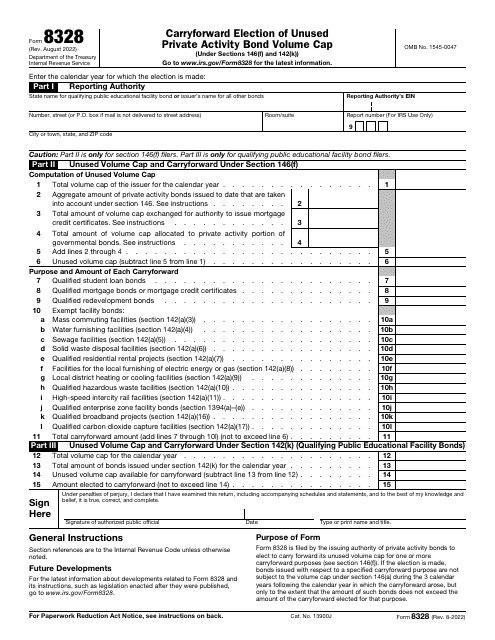 IRS Form 8328 Carryforward Election of Unused Private Activity Bond Volume Cap