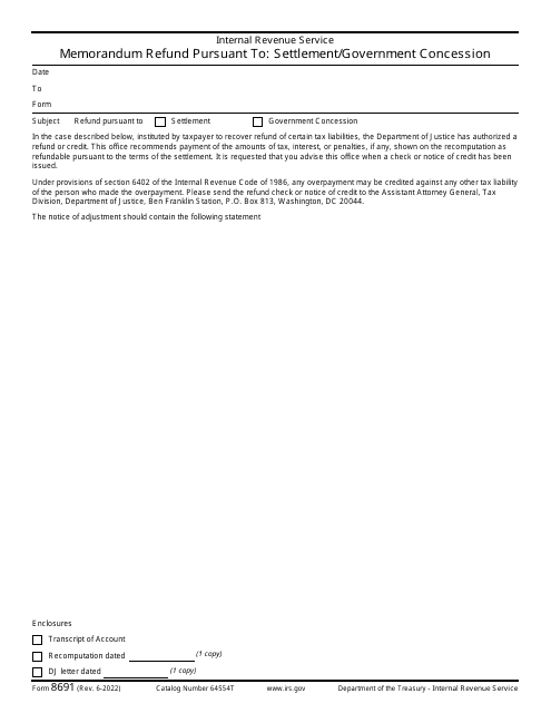IRS Form 8691  Printable Pdf