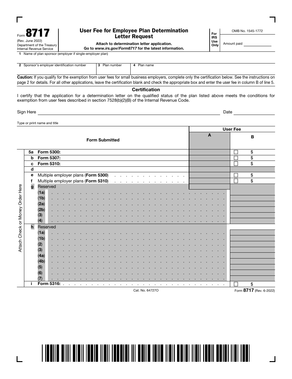 IRS Form 8717 User Fee for Employee Plan Determination Letter Request, Page 1