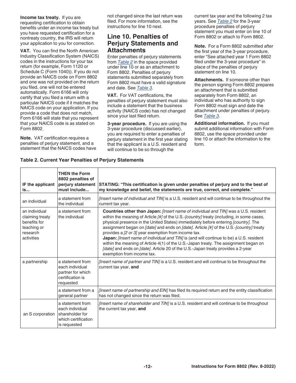 Download Instructions for IRS Form 8802 Application for United States