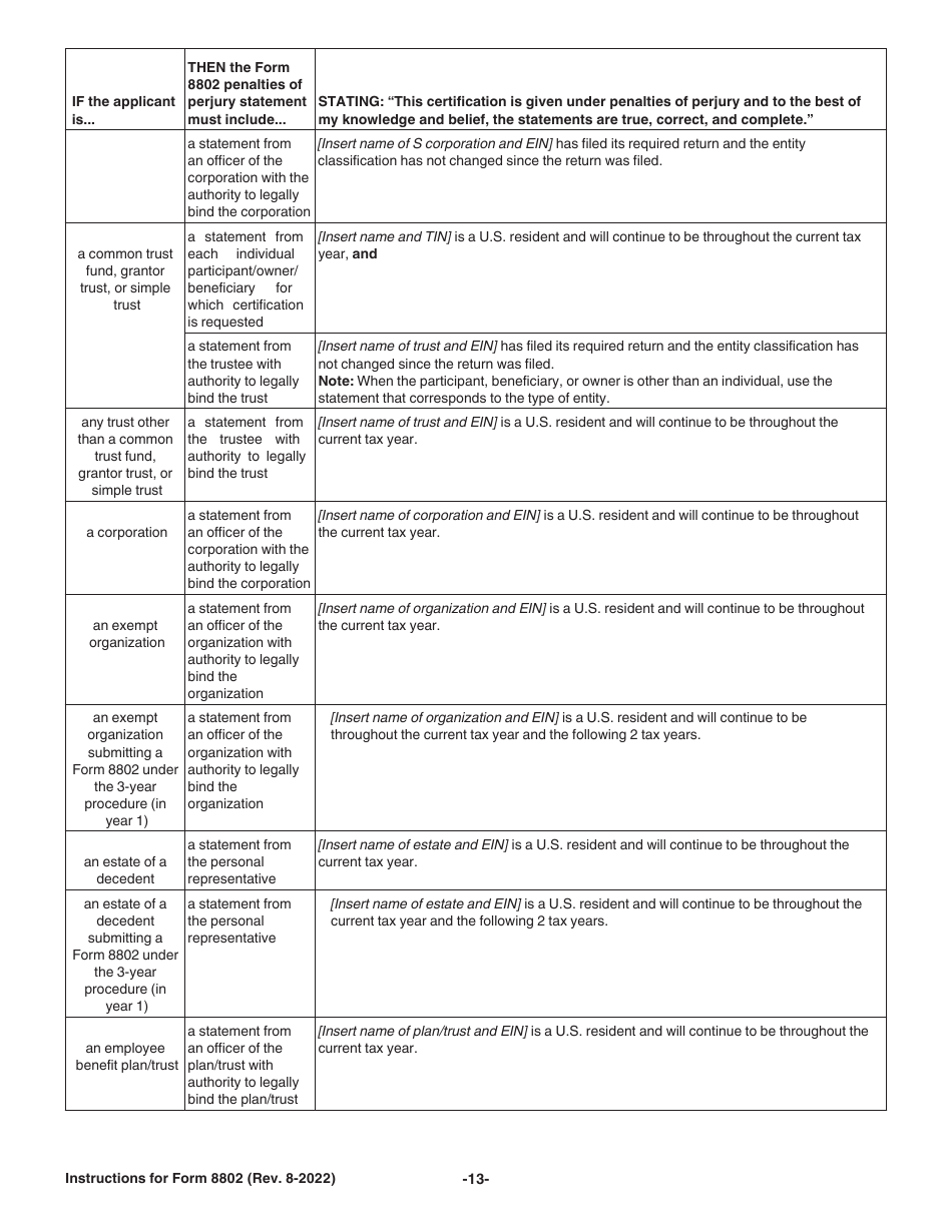 Download Instructions for IRS Form 8802 Application for United States ...