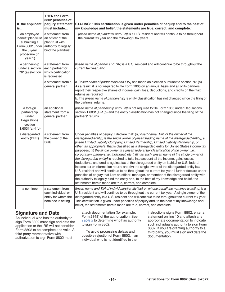 Download Instructions for IRS Form 8802 Application for United States