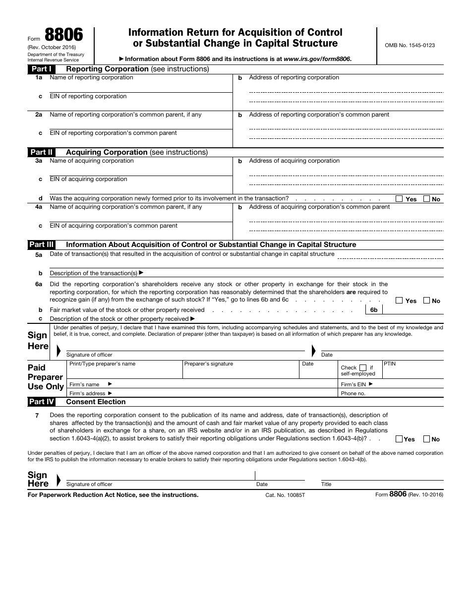 IRS Form 8806 - Fill Out, Sign Online and Download Fillable PDF ...