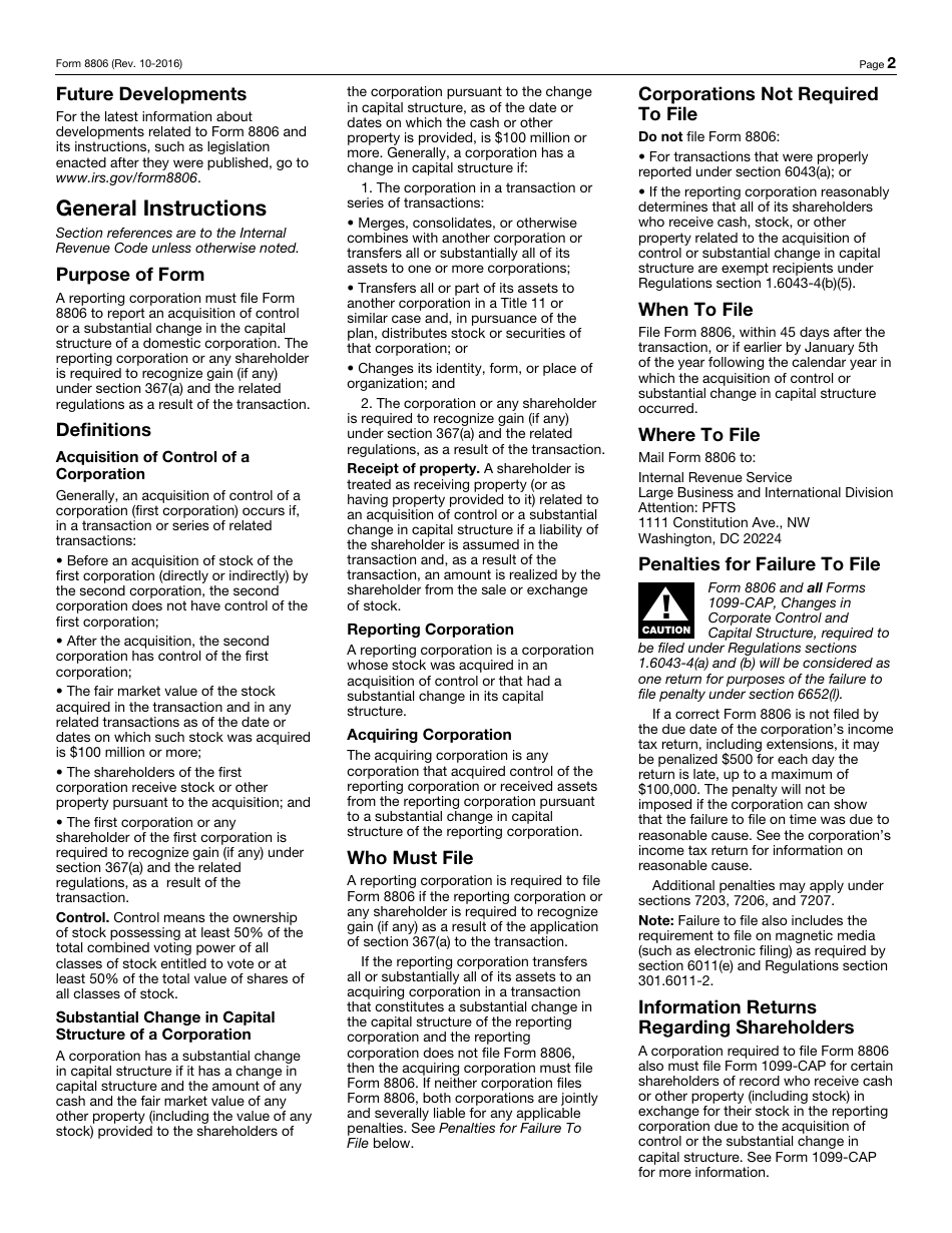 IRS Form 8806 Information Return for Acquisition of Control or Substantial Change in Capital Structure, Page 3