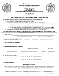 Document preview: Salesperson Education Waiver Application - New Jersey