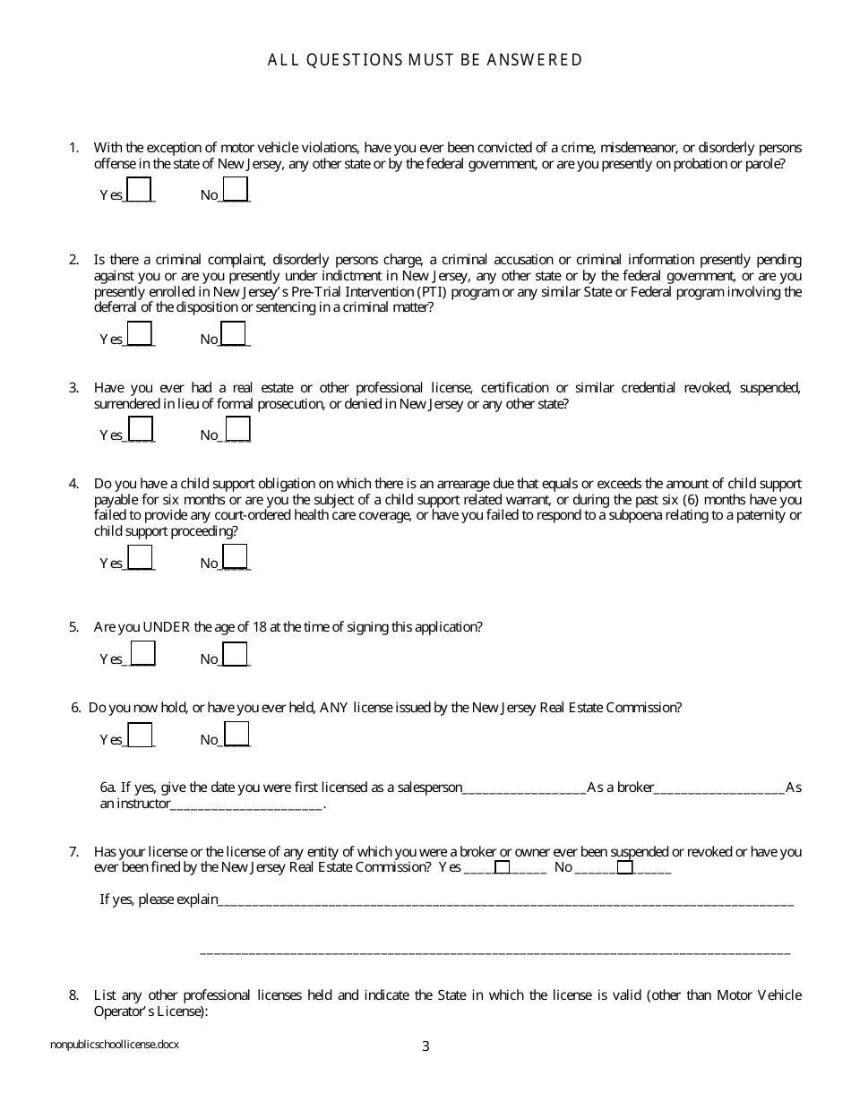Application for Real Estate School License for Non-public School - New Jersey, Page 3