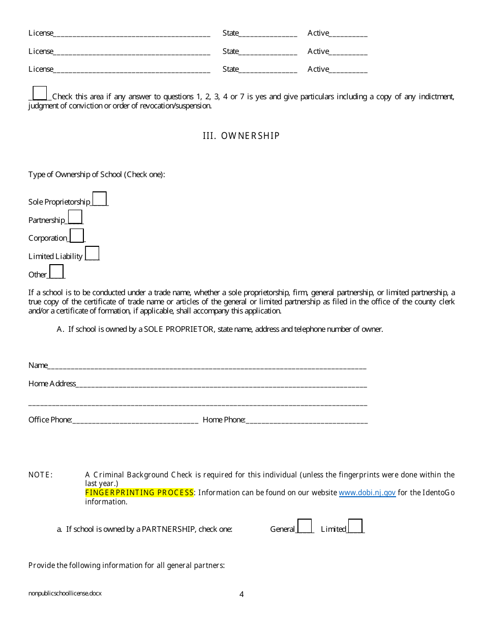 Application for Real Estate School License for Non-public School - New Jersey, Page 4