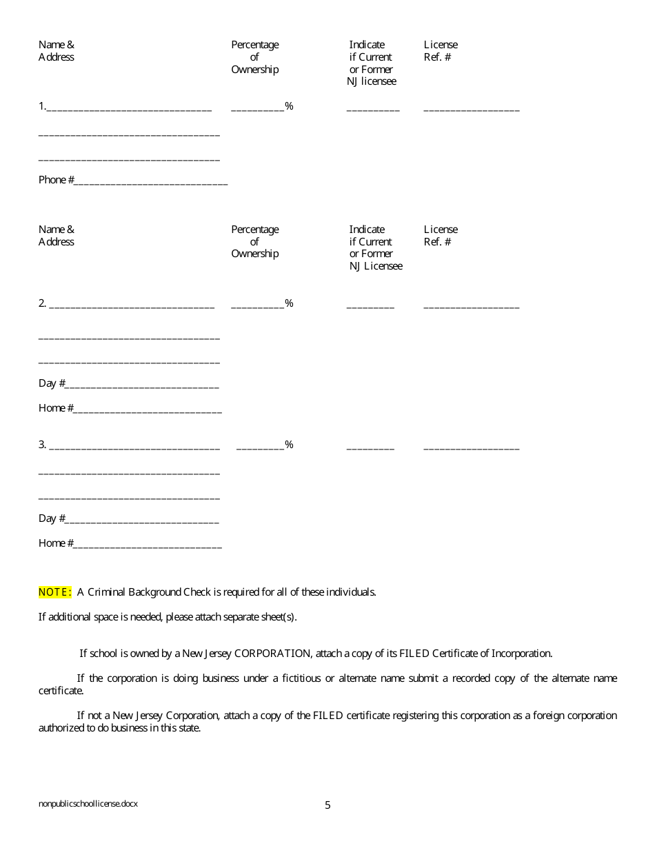 Application for Real Estate School License for Non-public School - New Jersey, Page 5