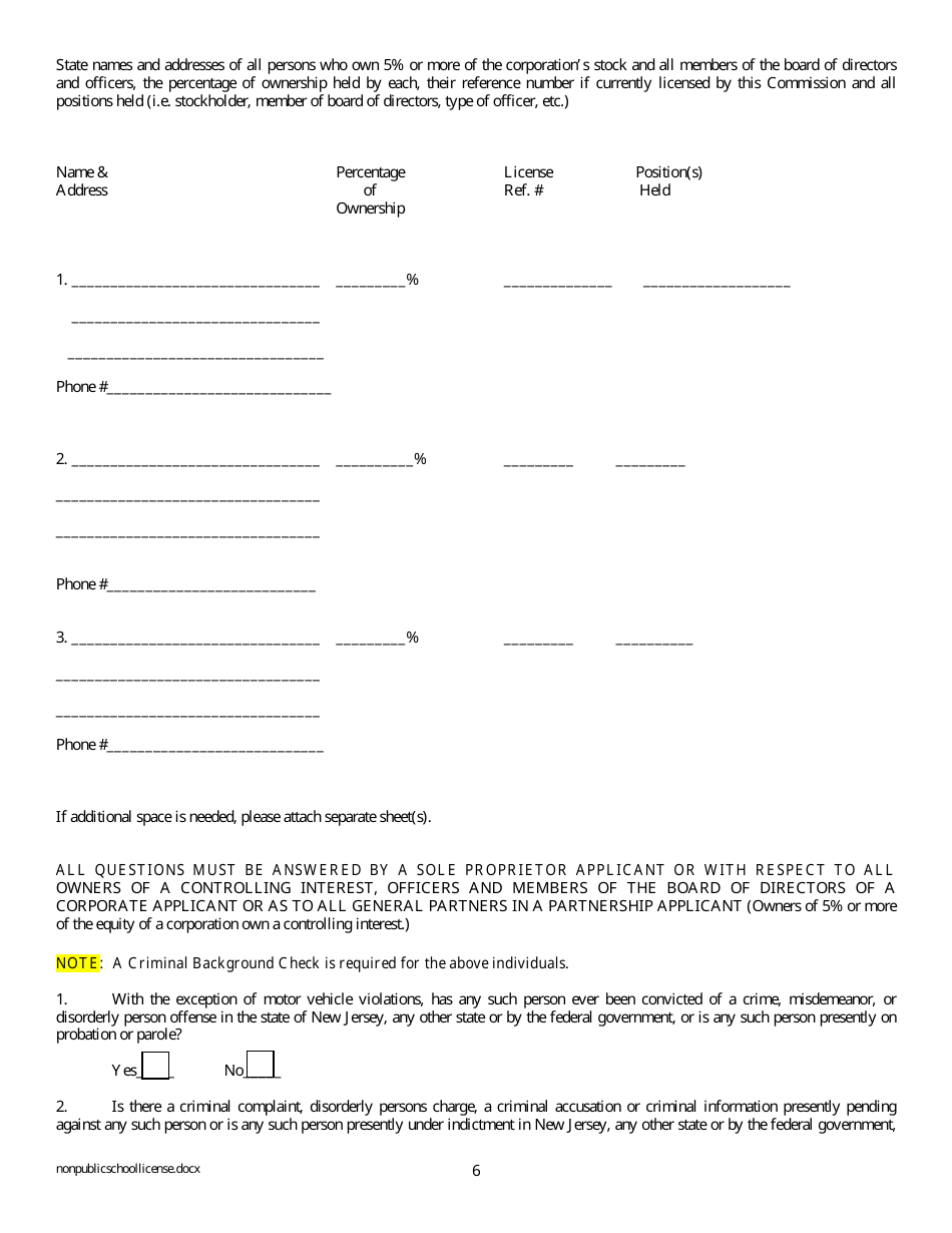 Application for Real Estate School License for Non-public School - New Jersey, Page 6