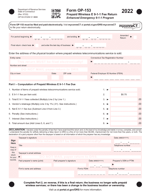 Form OP-153 2022 Printable Pdf