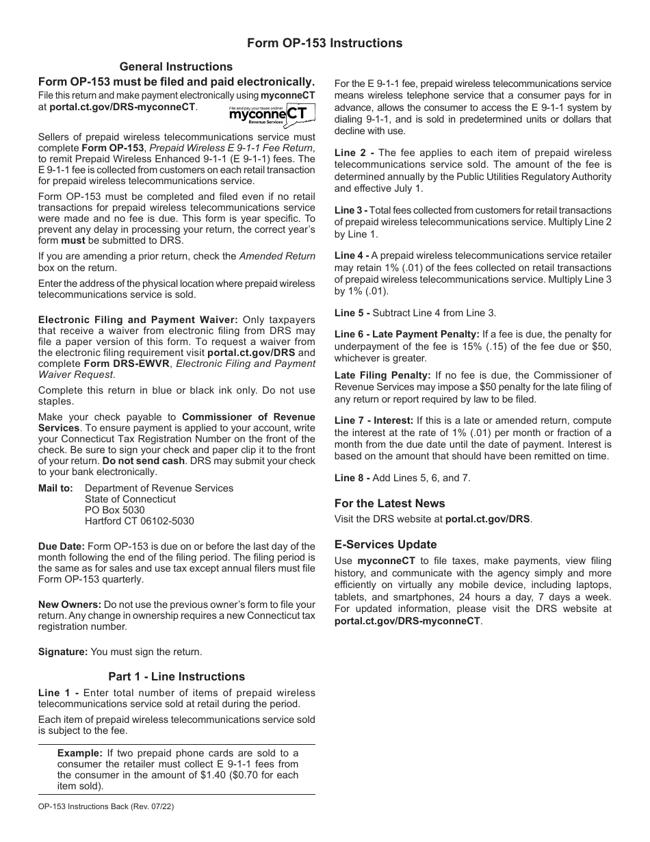 Form OP-153 Prepaid Wireless E 9-1-1 Fee Return - Enhanced Emergency 911 Program - Connecticut, Page 3