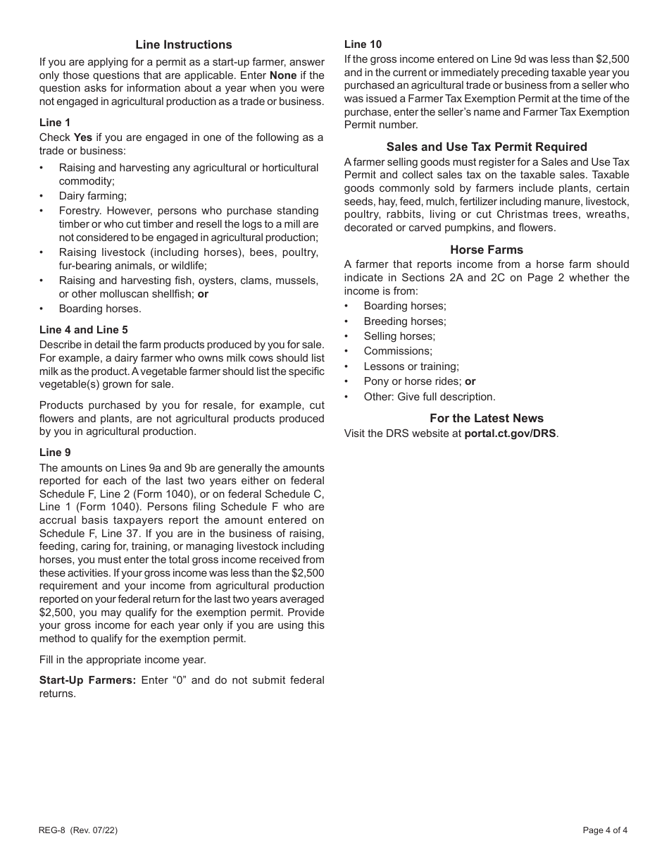 Form REG-8 Application for Farmer Tax Exemption Permit - Connecticut, Page 4
