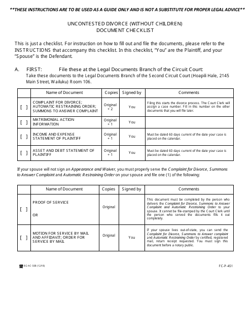 Form 2F-P-451  Printable Pdf