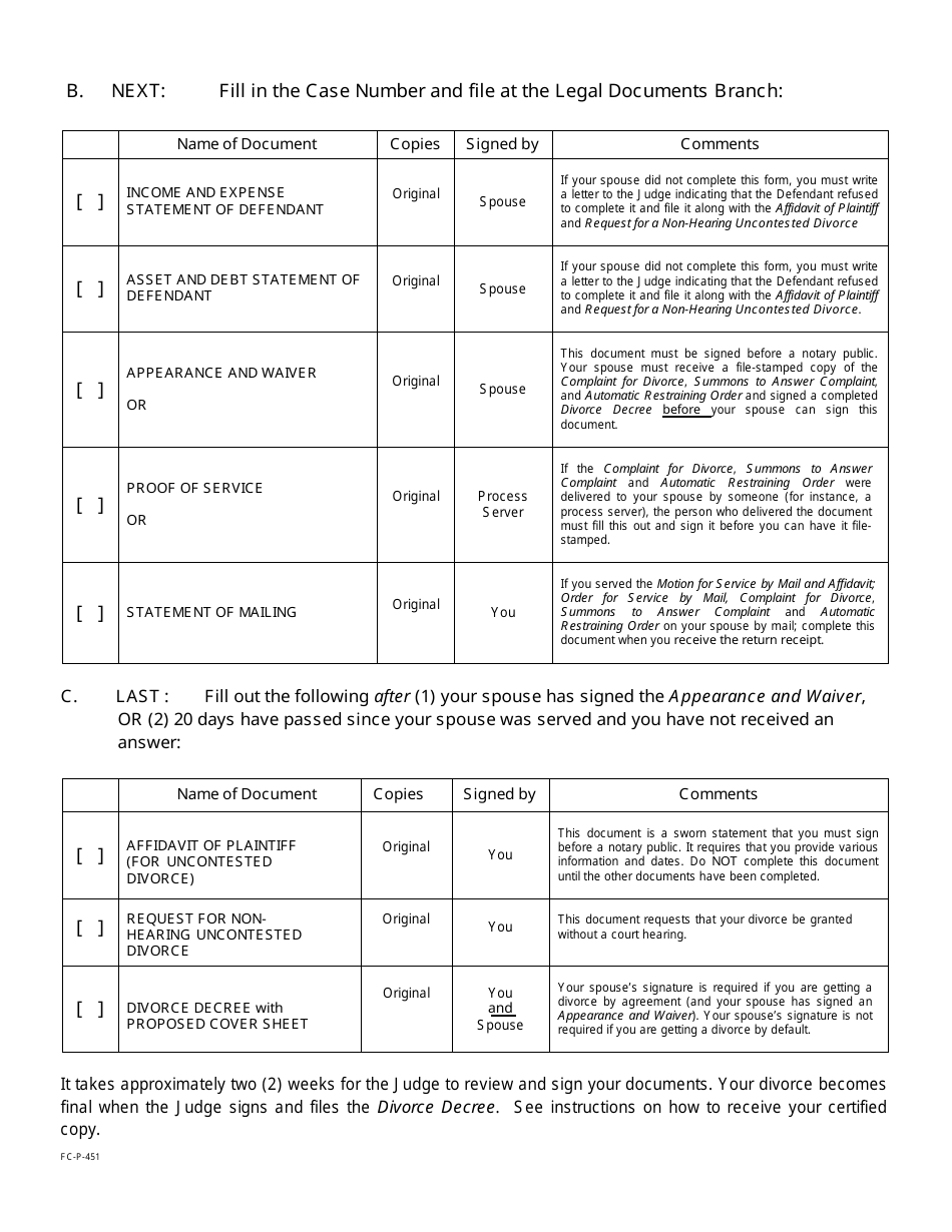 Form 2F-P-451 Uncontested Divorce (Without Children) Document Checklist - Hawaii, Page 2